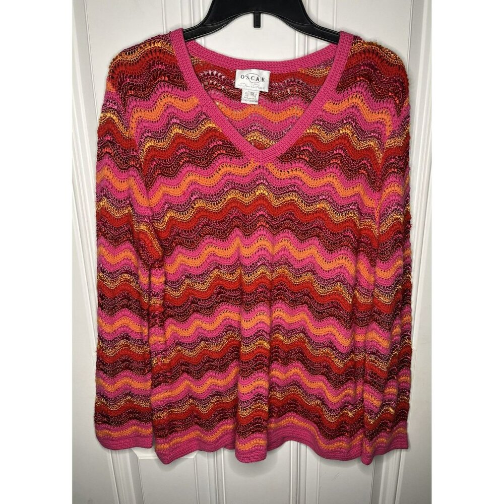 Oscar By Oscar De La Renta Sweater Size 1X Woman’s Colorful Knit Pullover